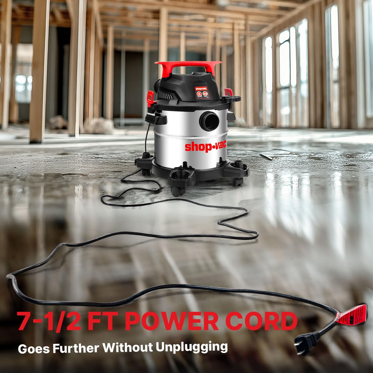 Shop-Vac 5430162 Wet/Dry Vacuum, 5 Gallon, 4 Peak HP, 1-1/4 Inch Diameter x 7 Foot Hose, 6 Foot Cord, Ideal for Jobsite, Garage, Workshop & Home
