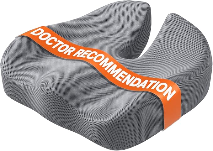 CJACSOC Seat Cushion, Extra Large Memory Foam Cushion for Office Chair Cushions, Ergonomic Cushions Pad Pillow for Pressure Relief Sciatica & Pain Relief for Long Sitting, Grey