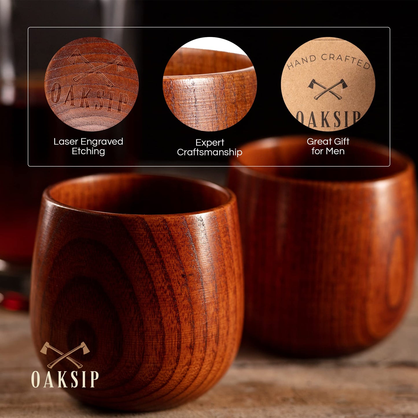 Oaksip The Original Wooden Bourbon Drinking Glass Bourbon Gifts for Men | Wooden Old Fashioned Glass | Great Whiskey Gifts for Husband, Dad, or Brother | Perfect Present For Men Who Have Everything