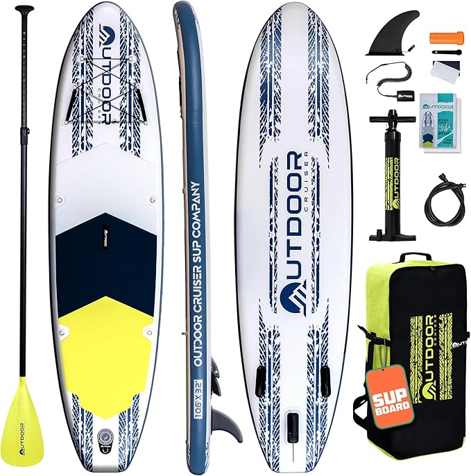 OutdoorCrusier Ultra-Portable Inflatable Stand-Up Paddle Board, Lightweight & Stable with Non-Slip Design, Complete SUP Ac...