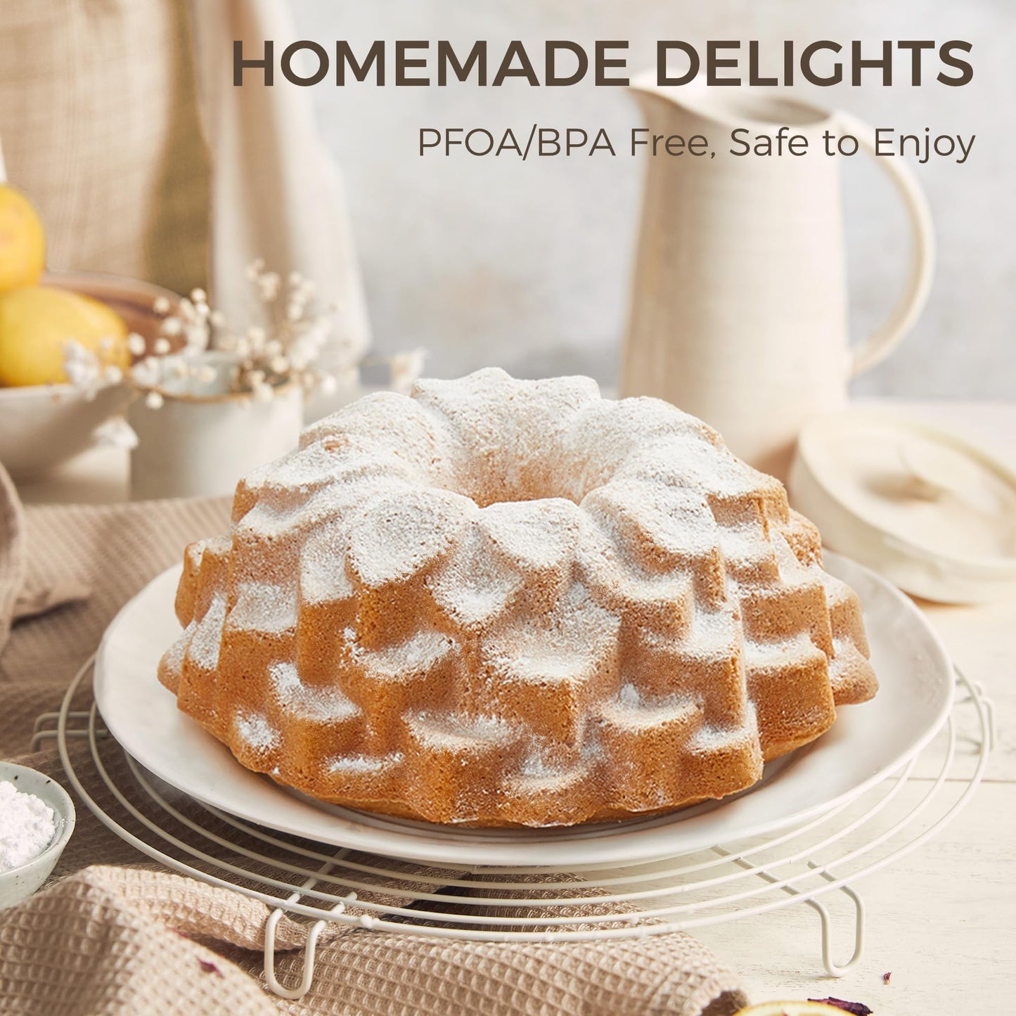 KITESSENSU Blossom Cake Pan, Nonstick Cast Aluminum bunt pan, 9.84” Fluted Tube Pan for Baking Unique Cake, 10 Cup Moldes para Pasteles, Cake Pans for Baking, High-Heat Resistant, Easy to Clean