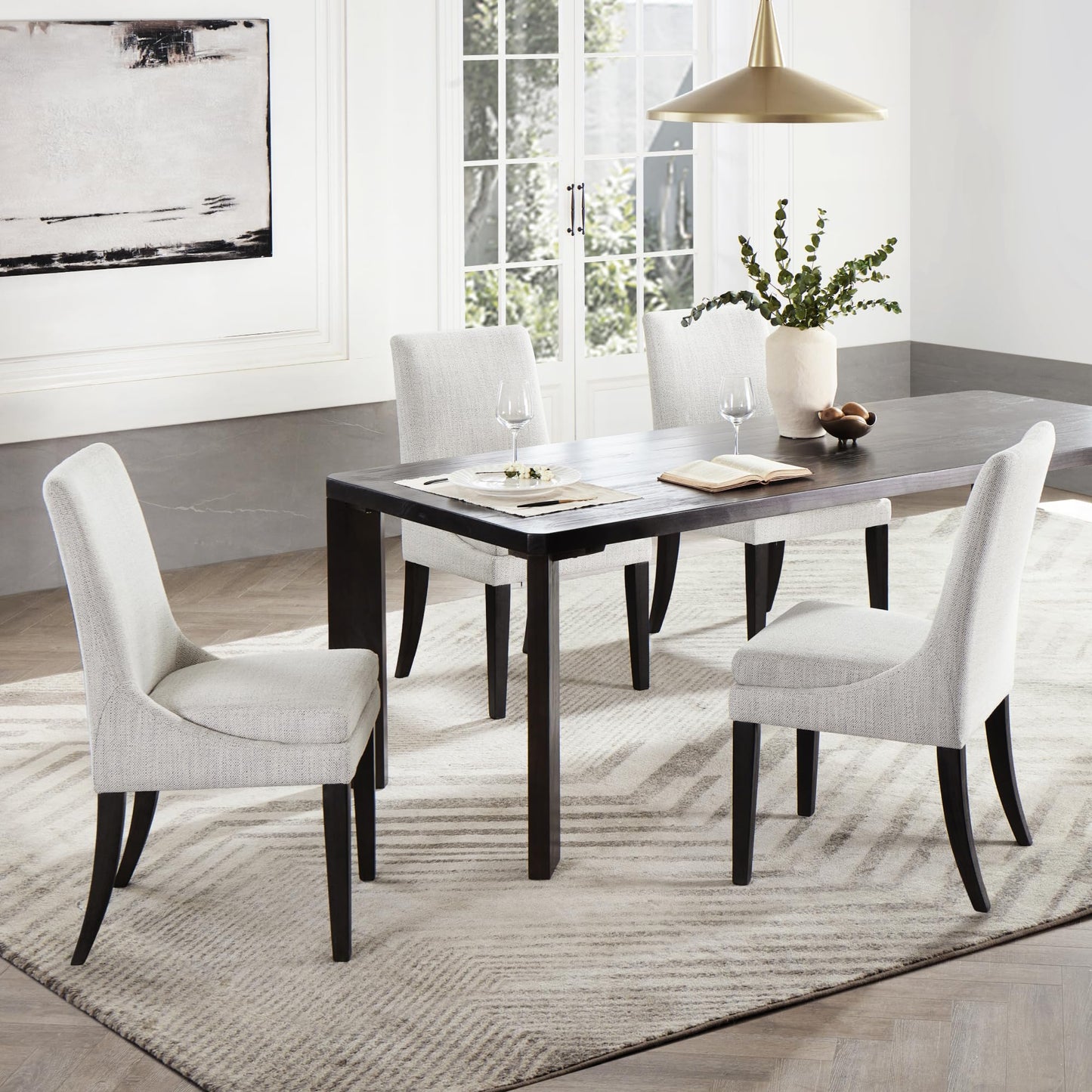 KISLOT Upholstered Dining Chairs Modern Sidechair Performance Fabric High Back Armlesschair for Diningroom Kitchen,Linen,Set of 2(1 Box)