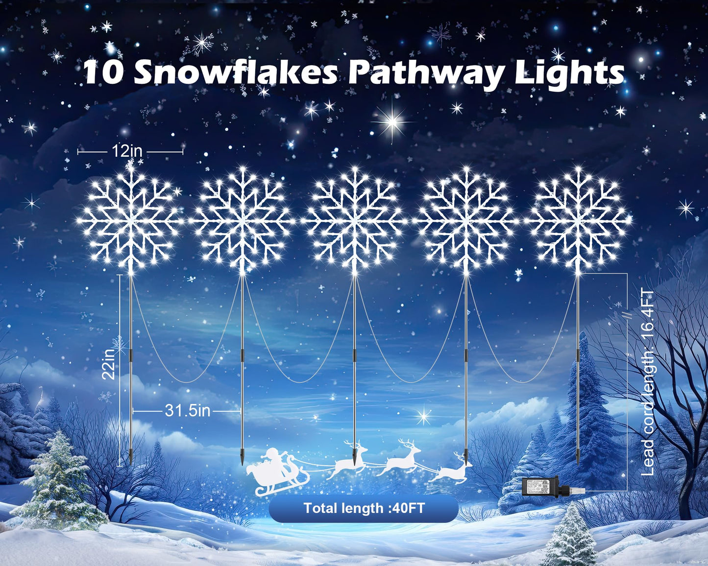 Brightown Large Snowflake Pathway Lights,Total 20-Pack 34" Outdoor Snowflake Christmas Lights Decor for Yard, 8 Modes Sidewalk Marker Stake for Driveway Walkway, IP44 Waterproof, Blue and White