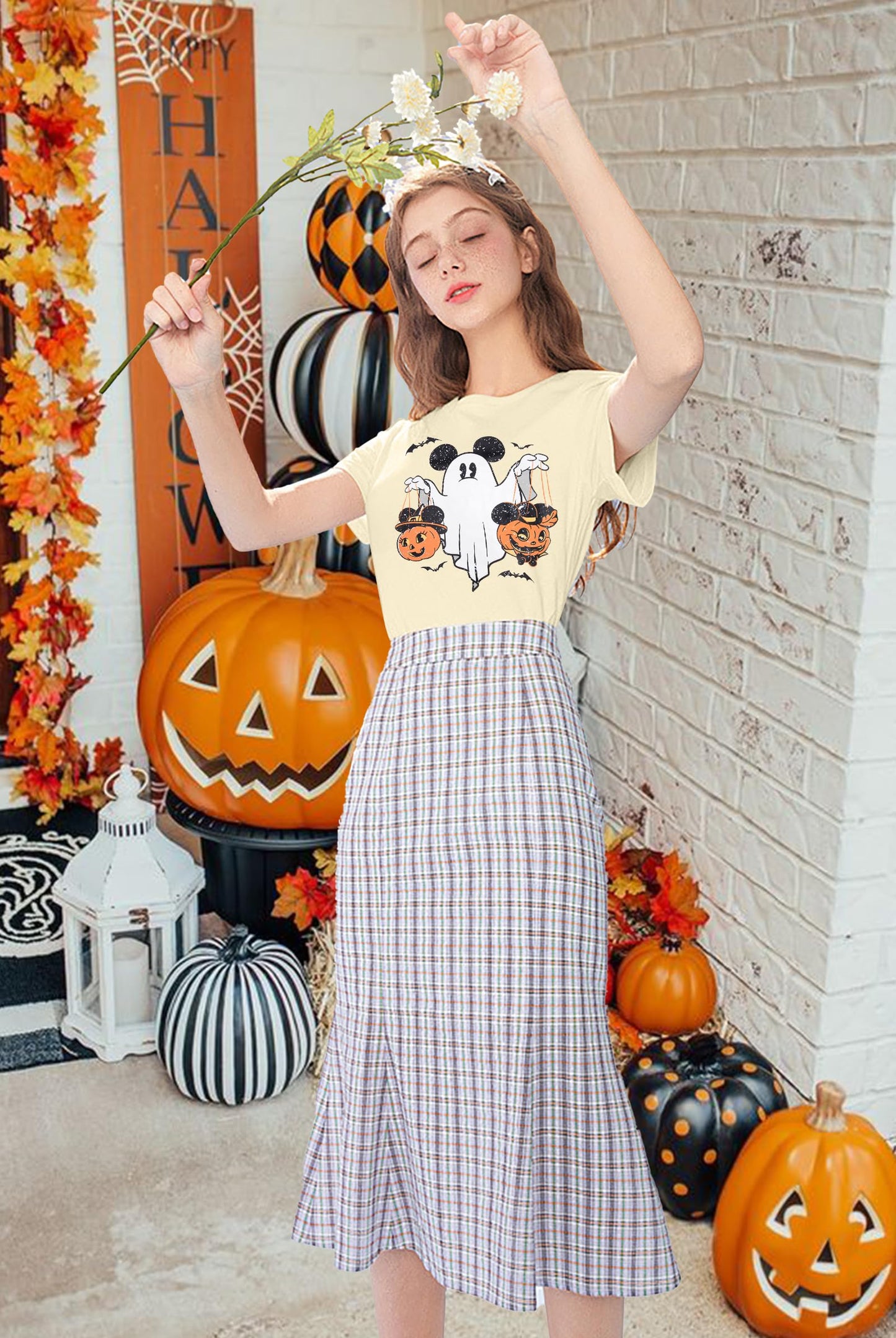 Halloween Shirts Pumpkin Shirt Women: Cute Ghost Shirt Casual Fall Halloween Spooky Season Graphic Short Sleeve Tee Tops