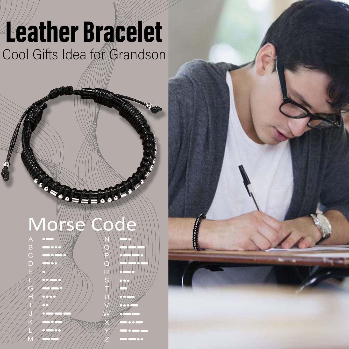 Btysun Stocking Stuffers for Teens Grandson Bracelet from Grandma I Love You Gifts for Him Grandson Leather Bracelet for Teen Bi