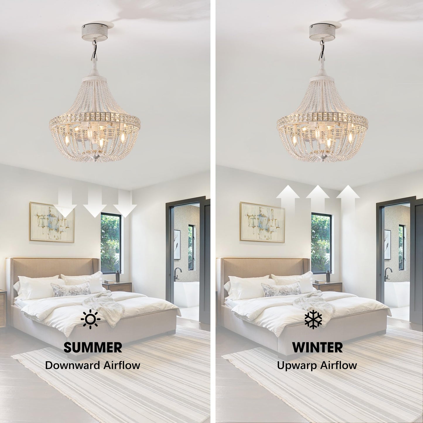LVYEAYOU 20“ Modern Crystal Chandelier Ceiling Fan with Lights, Remote & App Control, 6 Speed, 8-Lights French Empire Fandelier, for Bedroom, Dining Room (Retro White)