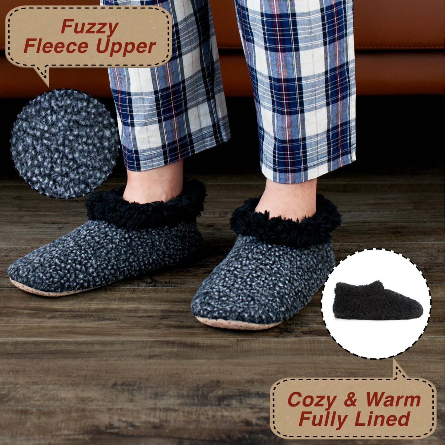cosyone1997 2-Pair Soft Slippers for Men Indoor Sherpa Fleece Lined, Bedroom Fuzzy Socks Non-slip Gripper Soles, Winter Warm House Shoes, Cozy Gifts for Christmas Birthday Unique, Adult Size 10-11