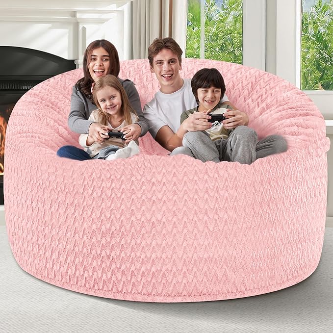 6FT Bean Bag Chair,Giant Bean Bag Chairs for Adults,Big Bean Bags with Memory Foam Filled, Large Beanbag Chairs with Chevron Plush Cover-Soft Pink
