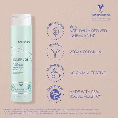 Joico InnerJoi Hydrate Shampoo and Conditioner | For Dry Hair & Scalp | Sulfate & Paraben Free | Naturally-Derived Vegan Formula | 10.1 oz