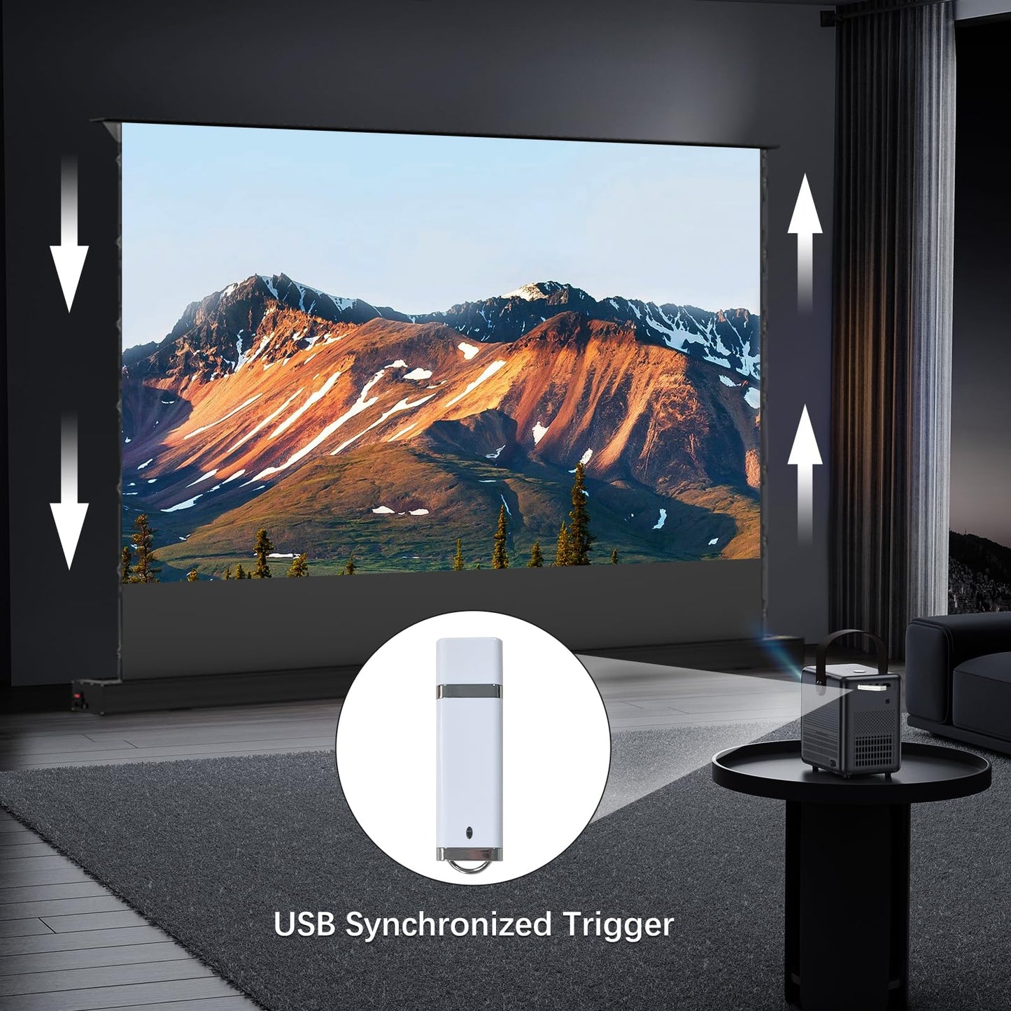IN&VI Motorized Floor Rising Projector Screen for Long/Standerd Throw Projector,Movie Screen for Home Theater,Motorized Projector Screen 4K/8K Ultra HD Active 3D (100 Inch/16:9)