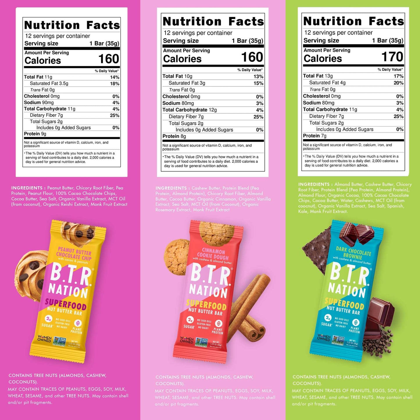 B.T.R. Nation Bar Superfood Keto Protein Bars, Plant Based Vegan Protein - | 6 pack (Sampler Pack) | Low Carb Food, Low Calorie, Gluten Free, No Sugar Alcohols, Boosted with Superfoods