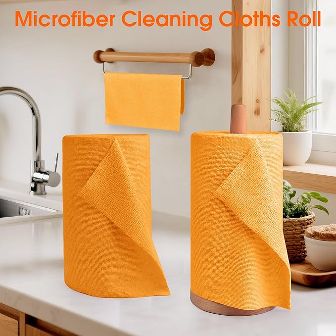 Microfiber Cleaning Cloth Roll–100 Pack, Tear Away Microfiber Towels, Reusable, Washable, Scratch-Free, Kitchen Towels for Car, Home, Kitchen, Glass, Dishes(Tangerine Yellow)