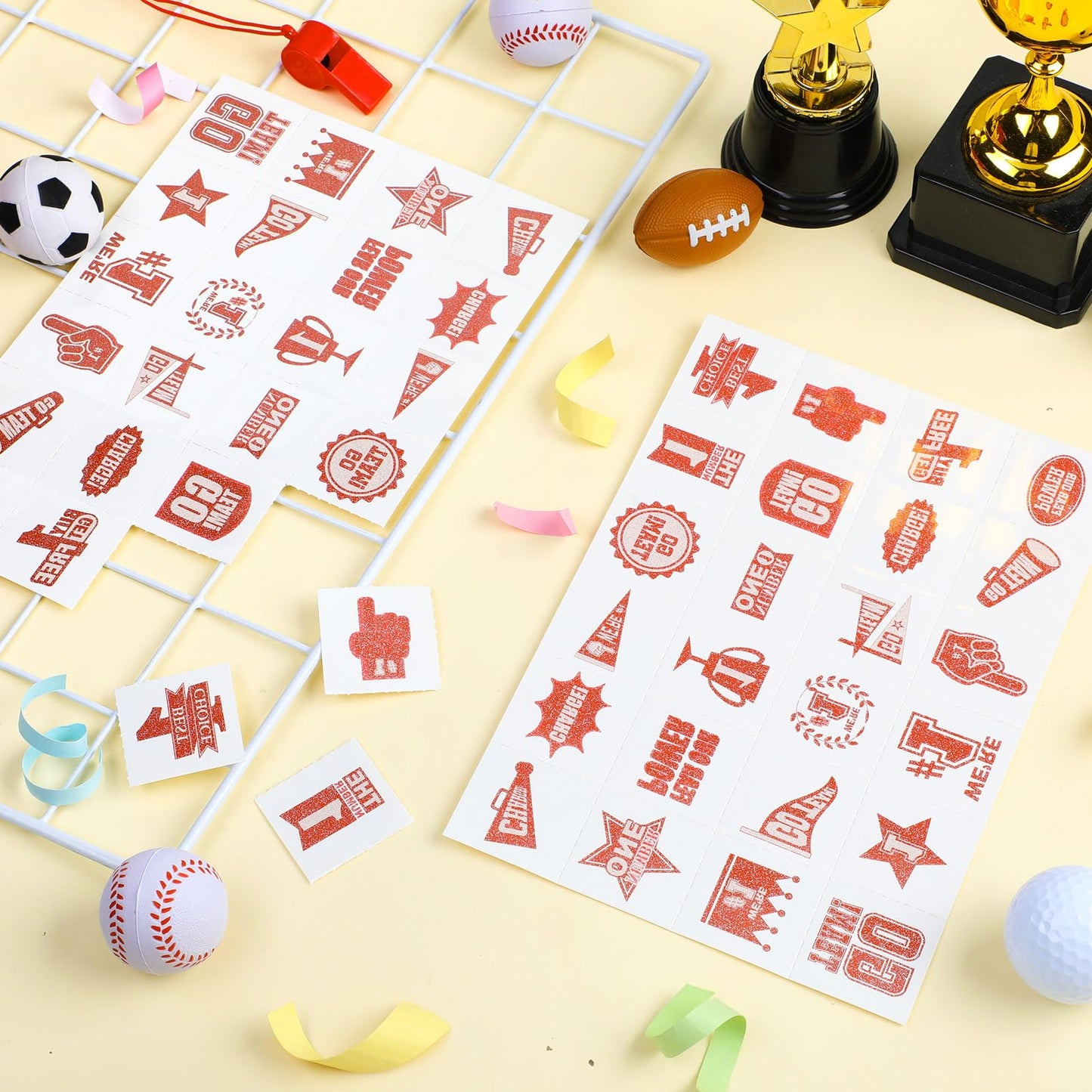 Landhoow 240 Pcs Dark Orange Team Spirit Tattoos Temporary Glitter Go Team Tattoos Football Temporary Stickers Party Costume Acc