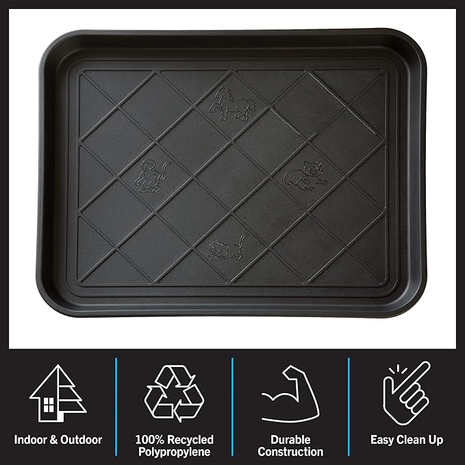 Stalwart All-Weather Boot Tray, Indoor Outdoor Doormat for All Seasons, 2 pk Small, Black