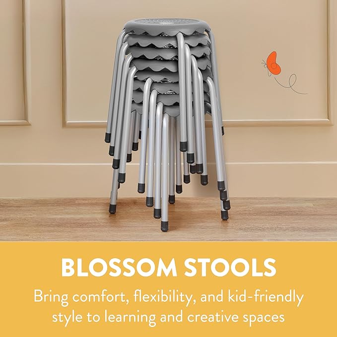Back2School Express Blossom Stackable Stools, Flexible Seating, Grey, 8-Piece