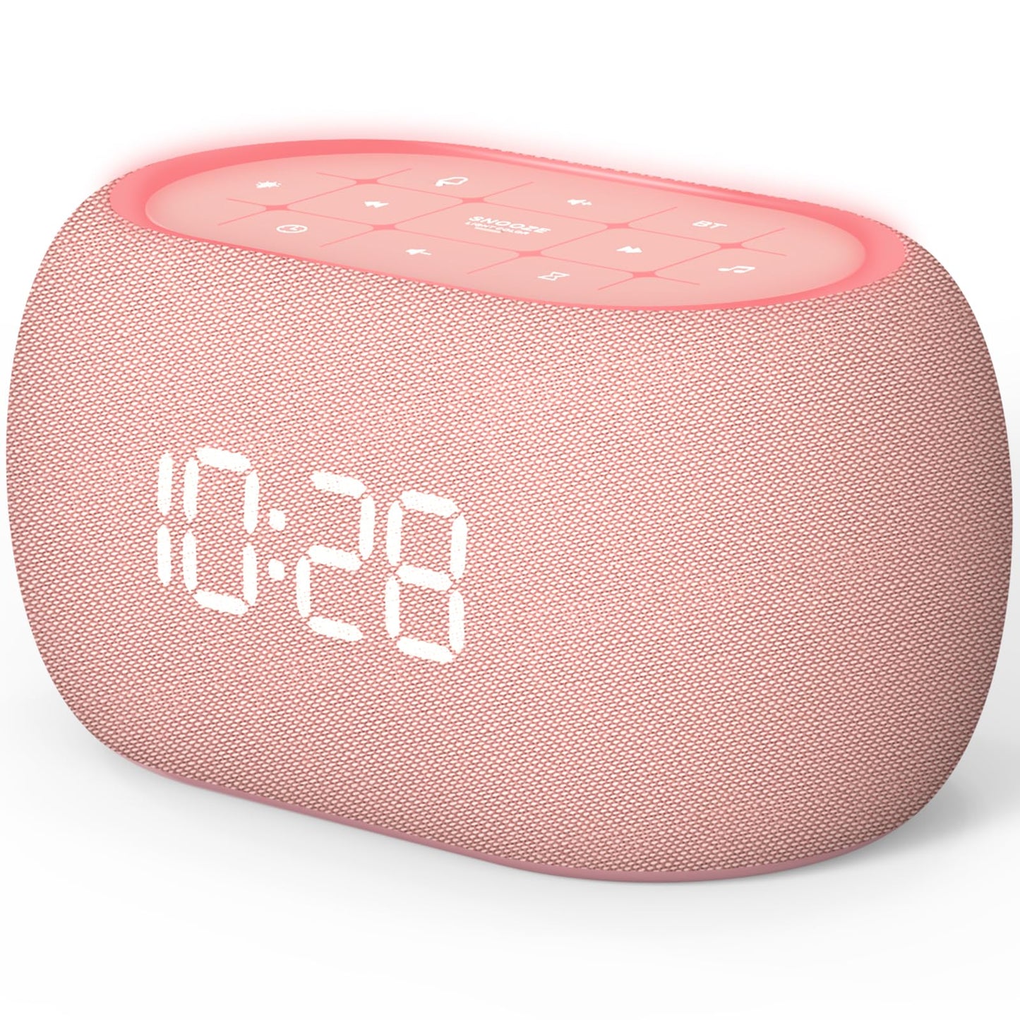 ANJANK White Noise Sound Machine Alarm Clock with Bluetooth Speaker, Hi-Fi Stereo Sound, 21 Soothing Sounds/7 Night Lights, 0-100% Dimmer/Sleep Timer, Soother for Teens Kids Girls, Bedroom, Pink
