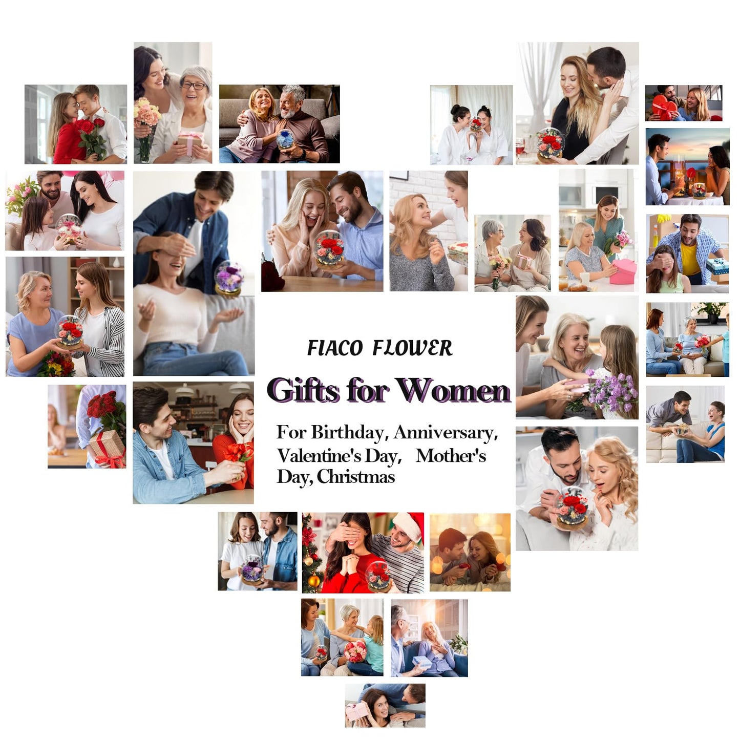 FIACO Gifts for Mom Women Birthday Preserved Flowers in Glass Dome Forever Fresh Flowers for Delivery Prime Long-Lasting Eternal Roses Gifts for Grandma Sister Daughter Wife Her Girlfriend Purple