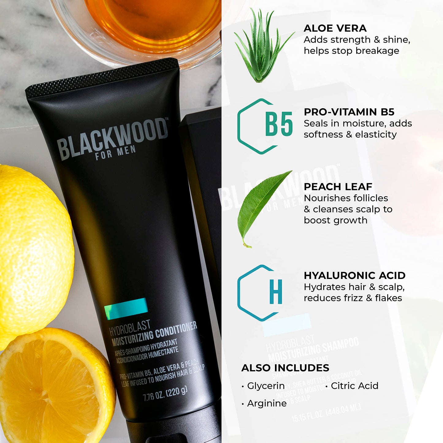 Blackwood For Men HydroBlast Moisturizing Conditioner - Deep Treatment for Damaged & Dry Hair - Natural Vegan Formula for Curly