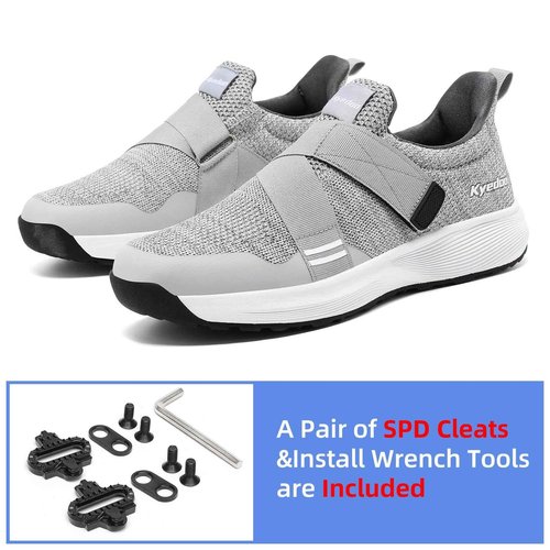 Kyedoo Men‘s Indoor Cycling Shoes Compatible with SPD Cleats, Comfortable Walkable Bike Shoes, Cleats Included M7.5 Grey