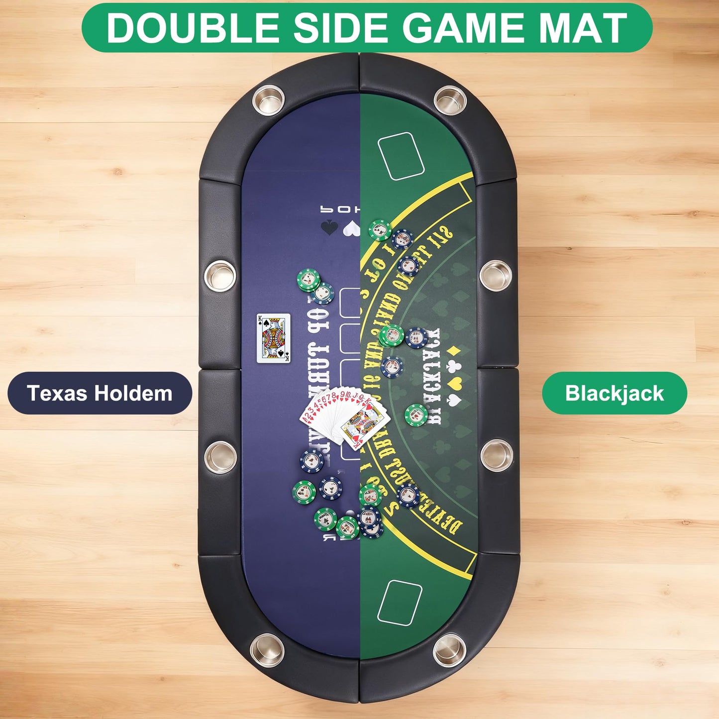 JeeSaleTec Folding Poker Table for Texas Holdem&Blackjack, 8 Players Poker Table with Double-Sided Reversible Poker Mat, 8 Cup Holders and Casino Quality Soft Felt.