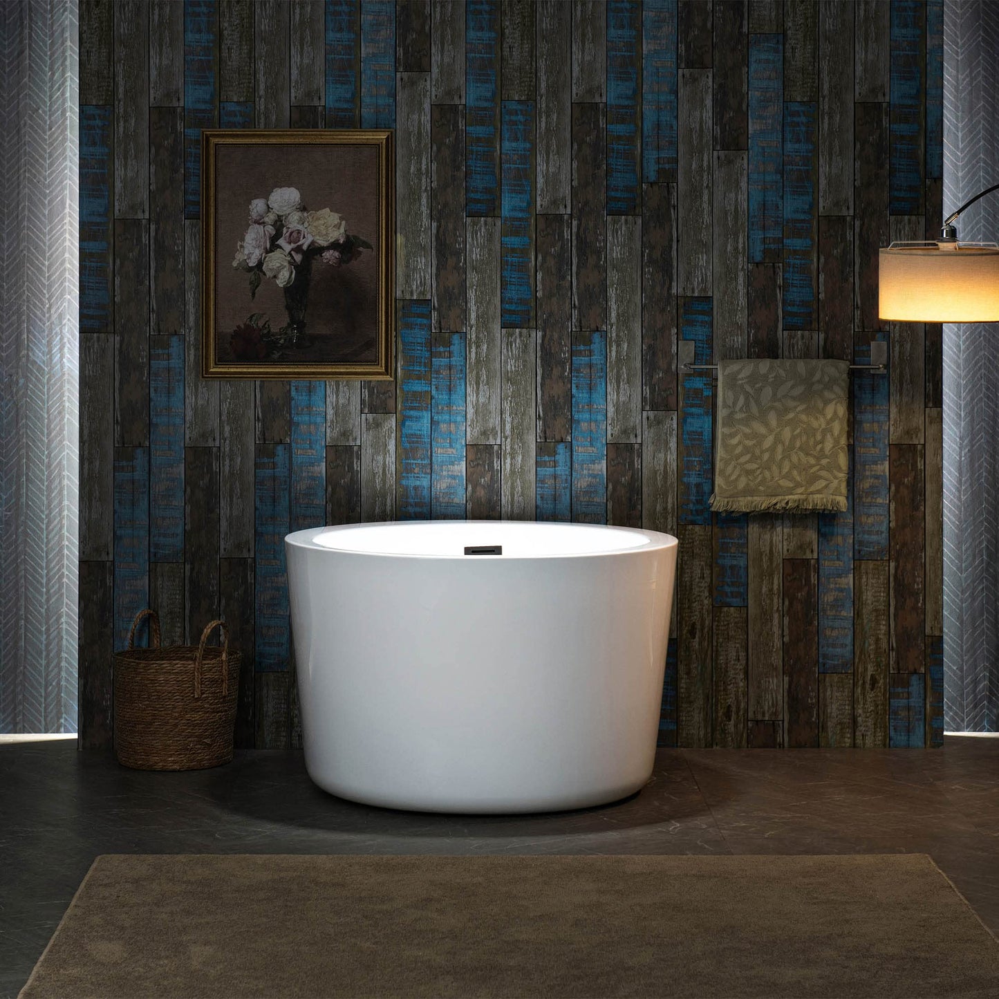 WOODBRIDGE 41" Acrylic Freestanding Round Contemporary Soaking Tub with Pre-molded Seat and Oil-Rubbed Bronze Overflow and Drain Option, White