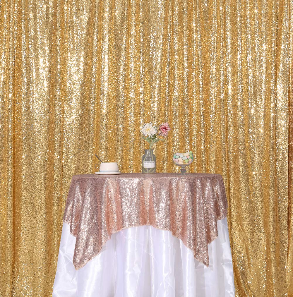 SquarePie Sequin Backdrop 10FT x 10FT Gold Photography Background Sparkly Curtain Selfie Wall for Wedding Party Decoration