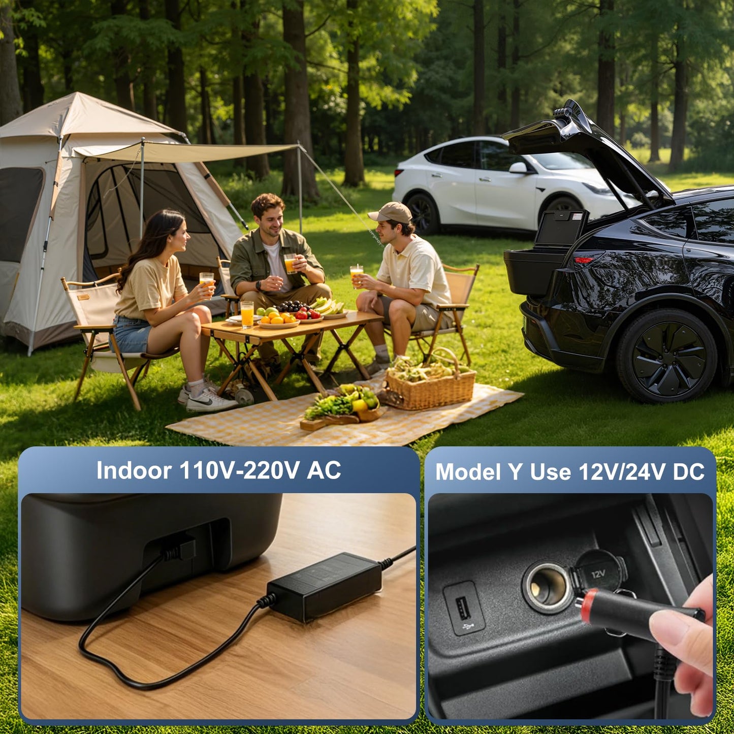 Car Refrigerator for Tesla Model Y, 35QT (33L) Portable Freezer, -7.6°F to 50°F 12V Car Fridge for Model Y Trunk with App Control, 12&24V DC Tesla cooler for Camping, Shopping, Road Trips, Home