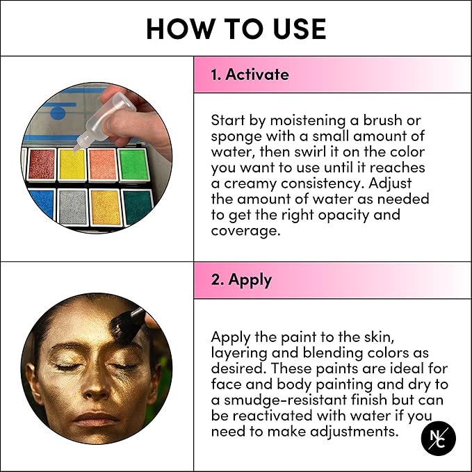 Narrative Cosmetics Metallic 12-Color Palette - Luxurious Water-Activated Makeup for Face & Body - Shimmering Shades for SFX, Cosplay, Theater, Film & TV Makeup Artists