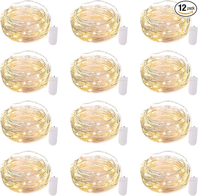 Brightown 12 Pack LED Fairy Lights Battery Operated String Lights - 7ft 20LED Waterproof Silver Wire Firefly Starry Moon L...