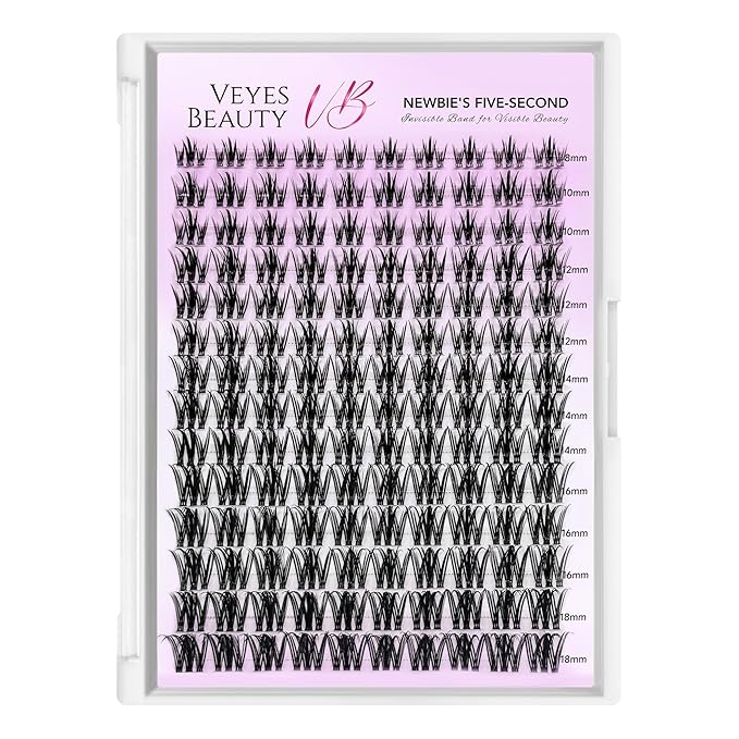 VEYESBEAUTY Lash Clusters Kit Eyelash Extensions Thin & Invisible Band Individual False Eyelashes Newbie's Five-Second Series Wispy Lash Tray for Self-application, Camellia Lashes 8-18mm Mixed Length