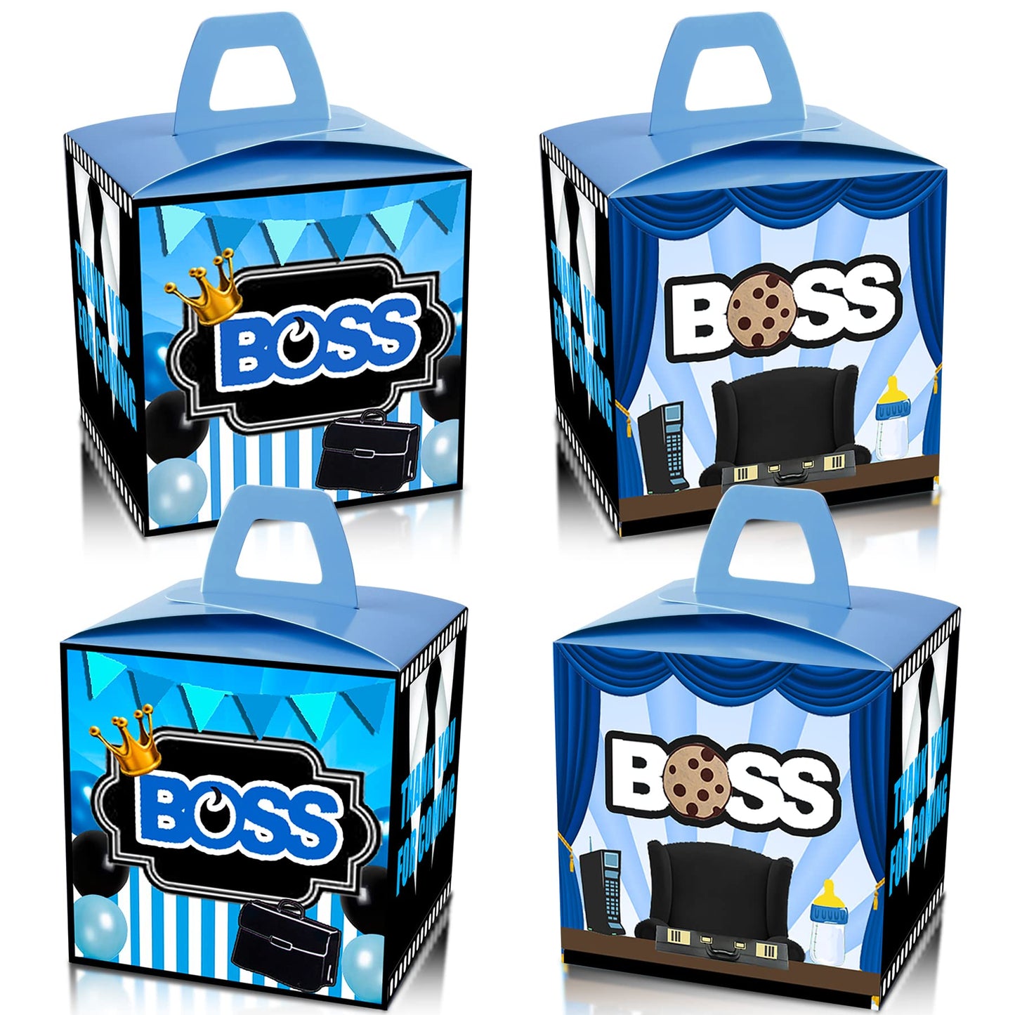 HAPPARTY BOSS Party Favor Gift Boxes 24 PCS,Blue BOSS Boy Goodie Candy Treat Boxe For 1st 2nd Birthday Decorations Supplies