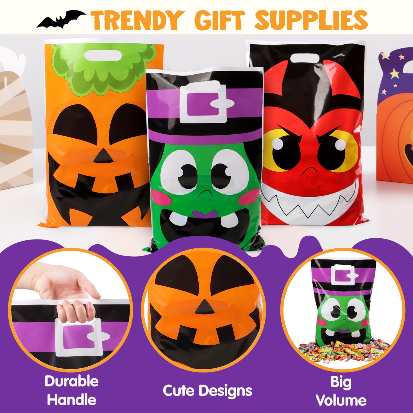 JOYIN 72 Pcs Halloween Bags, Plastic Goodie Bag in 6 Designs for Halloween Candy Trick or Treating Party Favors, alloween Trick-or-Treat SnacksBags Party Supplies Classroom Prizes