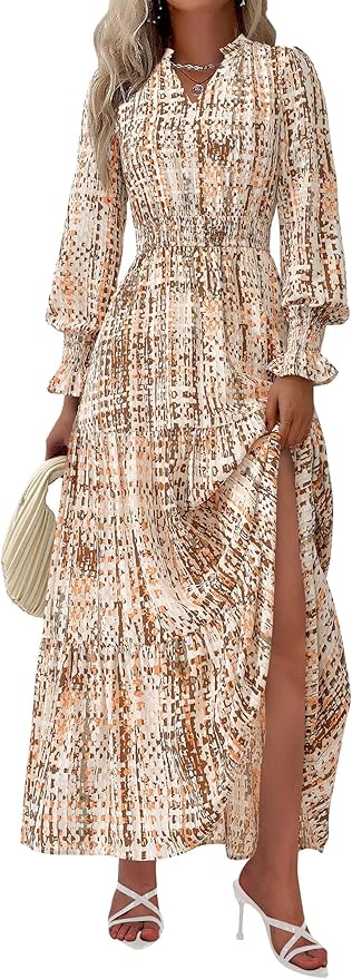 PRETTYGARDEN Women's Floral Maxi Dress 2026 Fall Long Sleeve V Neck A Line Long Flowy Spring Party Boho Dresses