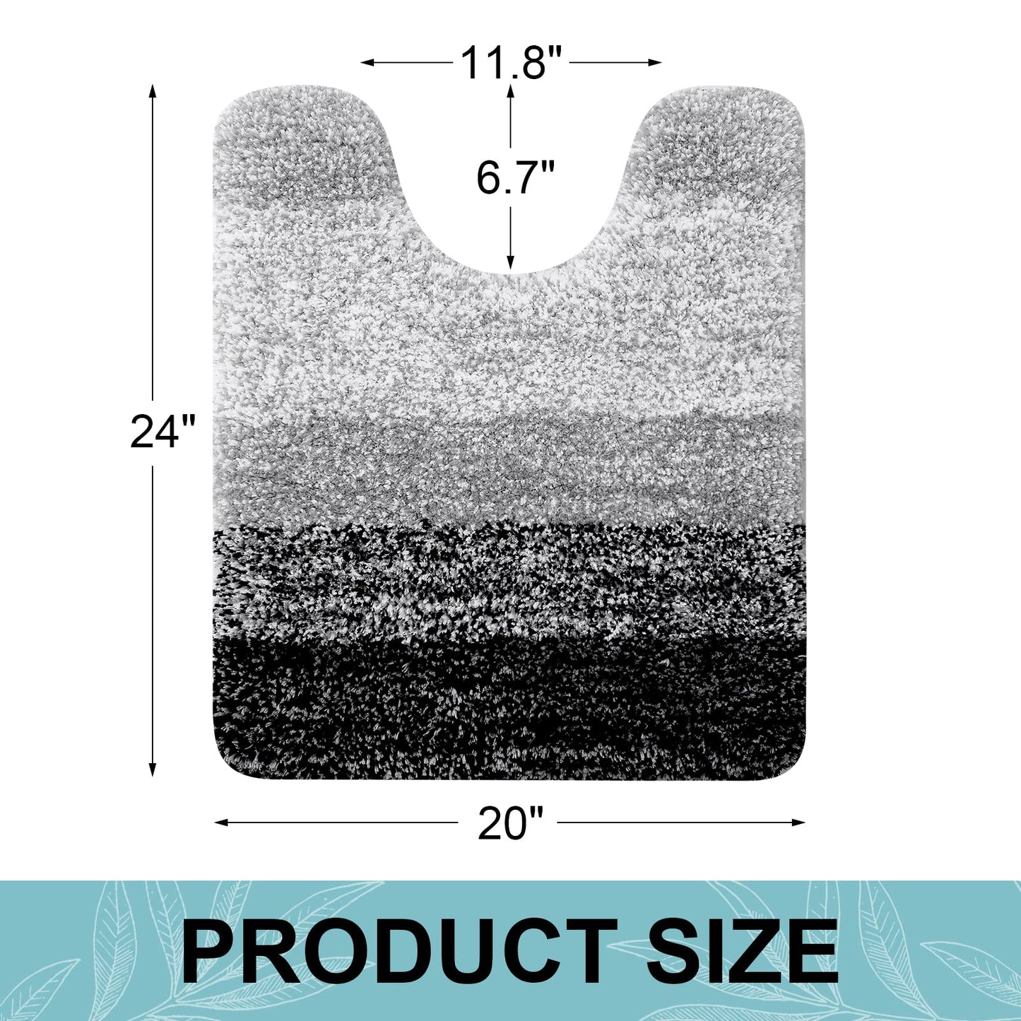 Arotive Microfiber Bathroom and Toilet U-Shaped Rugs - Bath Size 24x16, Toilet Size 24x20 in Black, 2 Item Bundle