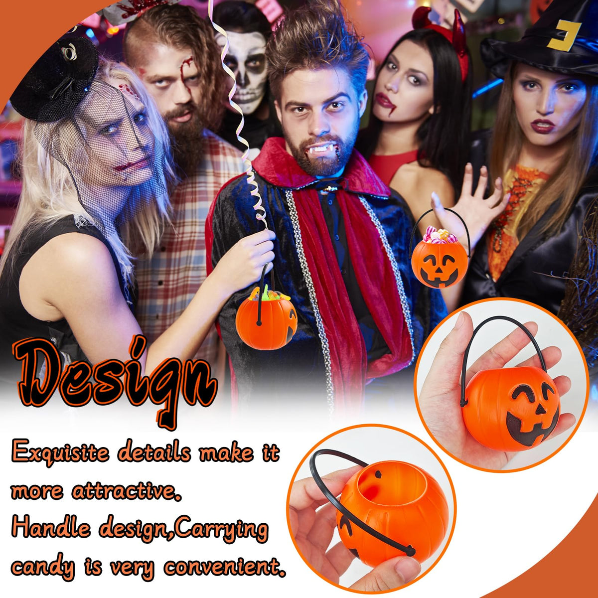 Lshfwn 24 Pcs Mini Halloween Portable Pumpkin Bucket,2.8 In Plastic Pumpkin Candy Bucket,Trick or Treat Candy Pail Holder for Halloween Party Favor,Decoration Props