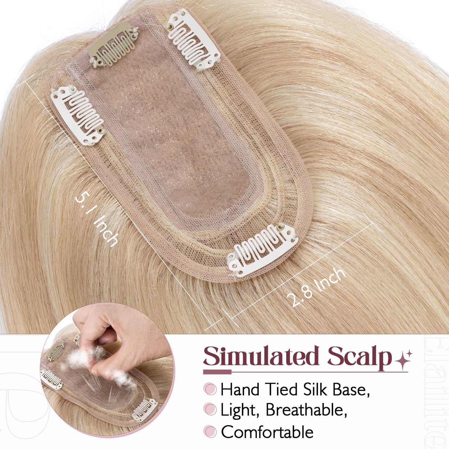 Elailite Hair Toppers for Women Real Human Hair Topper Thinning Thin 5.1x2.8 Silk Base Clip in Remy Hairpieces 14 Inch Sandy Blo
