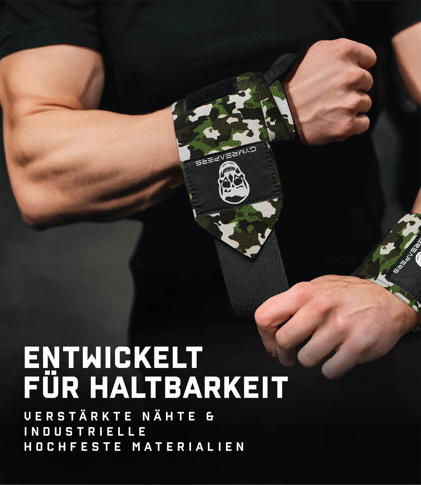 Gymreapers Weightlifting Wrist Wraps (Competition Grade) 18" Professional Quality Wrist Support with Heavy Duty Thumb Loop - Best Wrap for Powerlifting, Strength Training, Bodybuilding(Camo,18")
