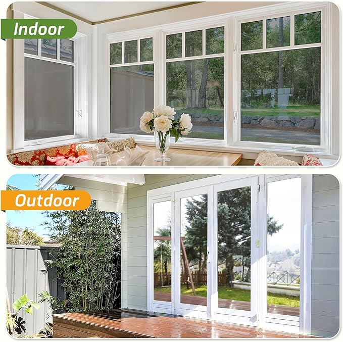 LUTE One Way Window Privacy Film, Window Tint for Home, Sun Blocking UV Heat Blocker, See Out Not in Reflective Mirror Film, Removable Static Cling Glass Door Cover, Black Silver, 35.4" x 78.7"