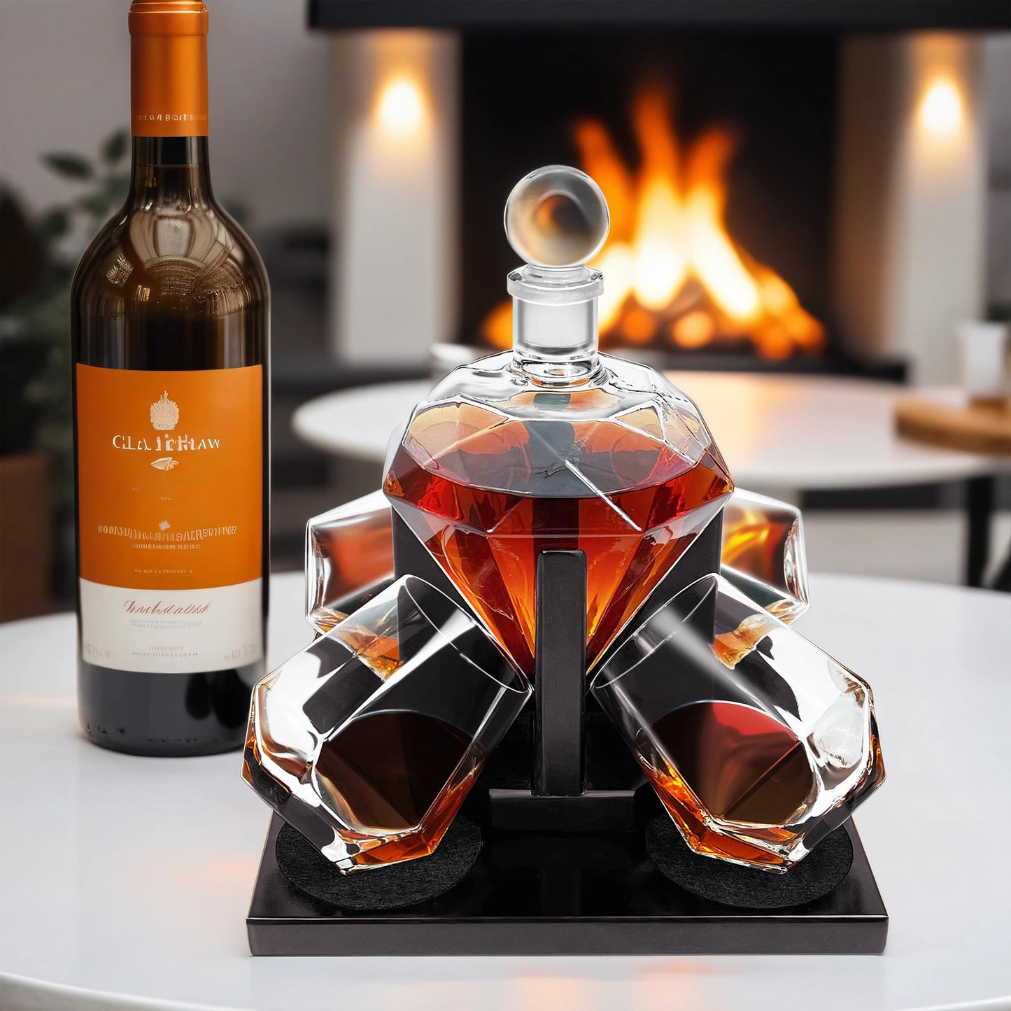 Montex Whiskey Decanter Set, Diamond Decanter Set with 4 Glasses 4 Whiskey Stones, Decanter Whiskey Set Gifts for Men