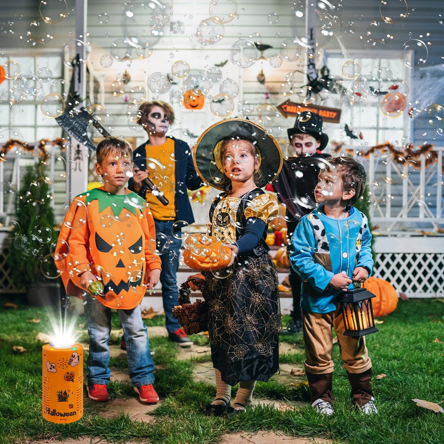 Halloween Bubble Machine with DIY Sticker,Portable Automatic Bubble Machine with Lights and Spooky Sound Effects/DIY Sticker,Bubble Maker Toys for Kids & Adults Outside Activities Parties Halloween