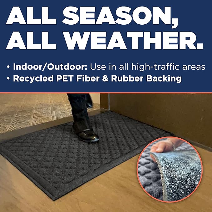 MATSINC Artisan Entry Front Door Mat - Rubber Back Indoor or Outdoor Entry Rug with Quadra Foil Design, Water Absorbing Rug, Made in The USA, 2' x 3', Graphite