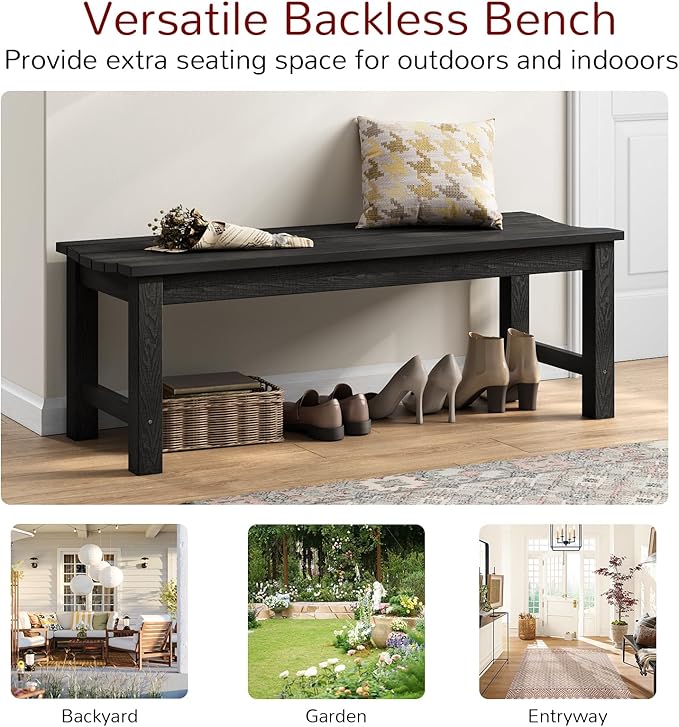 Stoog Outdoor Benches Set of 2, 2-Person Backless Patio Bench, All-Weather HIPS Garden Bench, Never Rot or Fade, for Backyard, Porch, Deck, and Entryway, Black