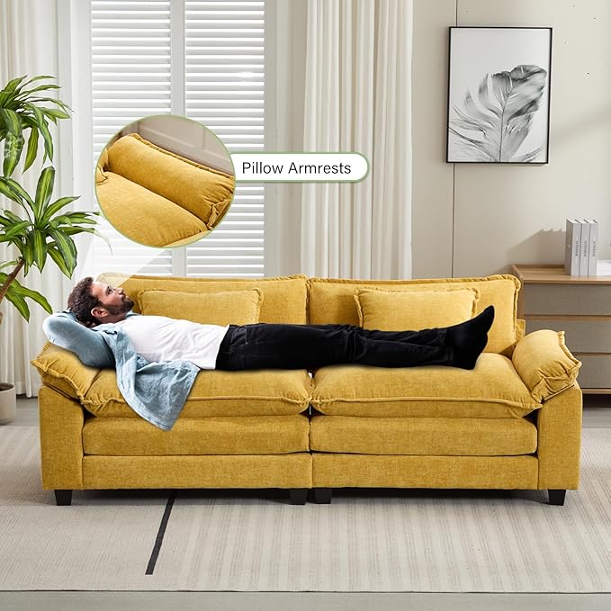 Oprisen 86" Modular Sectional Sofa, Comfy Cloud Couch Sectional Sofa, Chenille Sofa Sleeper Deep Seat Sofa with Throw Pillows for Living Room (Yellow, 86"- Loveseat)