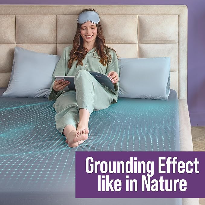 Earth Grounding Sheets Twin XL Size with 12% Silver Fiber & 4% Silk & 84% Cotton - Gray - SGS Quality Certified Grounded Well Bed Sheet - Conductive Fitted Sheet for Better Sleep