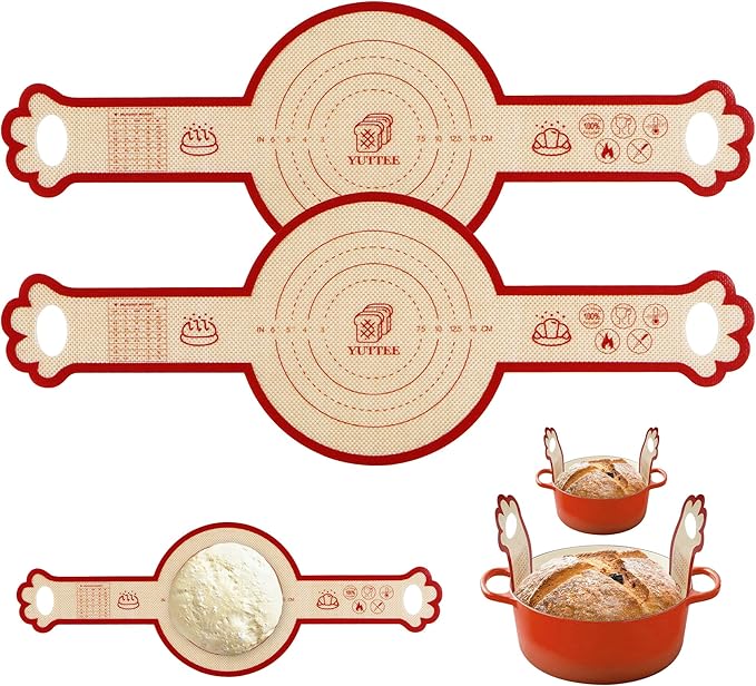 Silicone Bread Sling for Dutch Oven, 2Pcs - 6in NonStick Round Sourdough Baking Slings, Reusable Baking Cooking Transfer Mats with Long Cat-Shape Handle, Easy To Transfer Bread More Easily