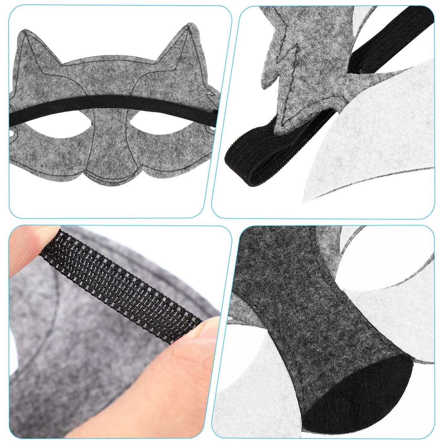 NUOBESTY 3PCS Wolf Mask Masquerade Animals Felt Half Face Mask for Kids Halloween Dress-up Party Supplies (Grey)