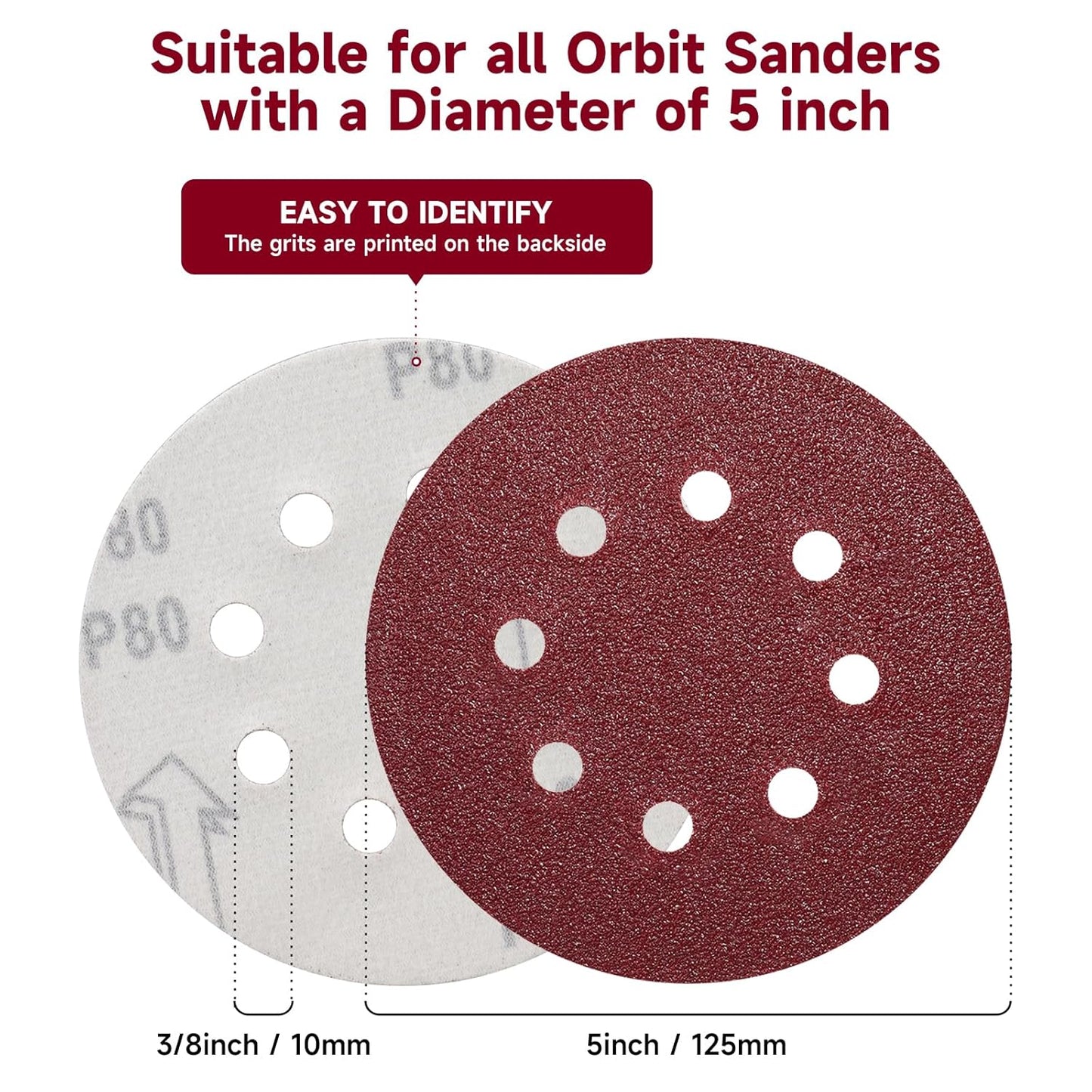 100 PCS 5 Inch Sanding Discs 1200 Grit, Round Hook and Loop Sandpaper for Random Orbital Sander
