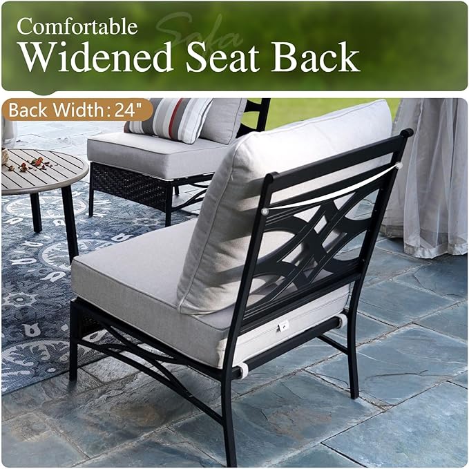 Sophia & William Half-Moon Patio Furniture Set for 8, Curved Outdoor Sofa Conversation Set with Coffee Table,Wicker Patio Sectional for Backyard, Beige