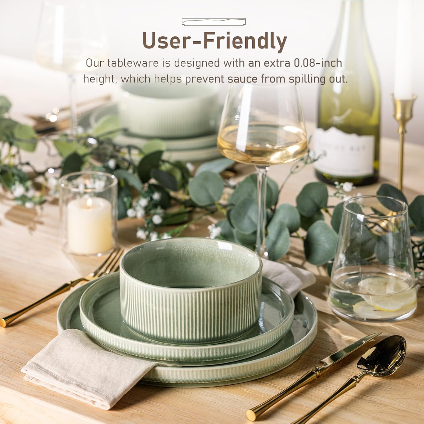 GBHOME Stoneware Dinnerware Sets for 6,Round Reactive Glaze Ceramic Plates and Bowls Set,Highly Scratch Resistant | Dishwasher & Microwave Safe Dishes Set,Service for 6(18Pcs)
