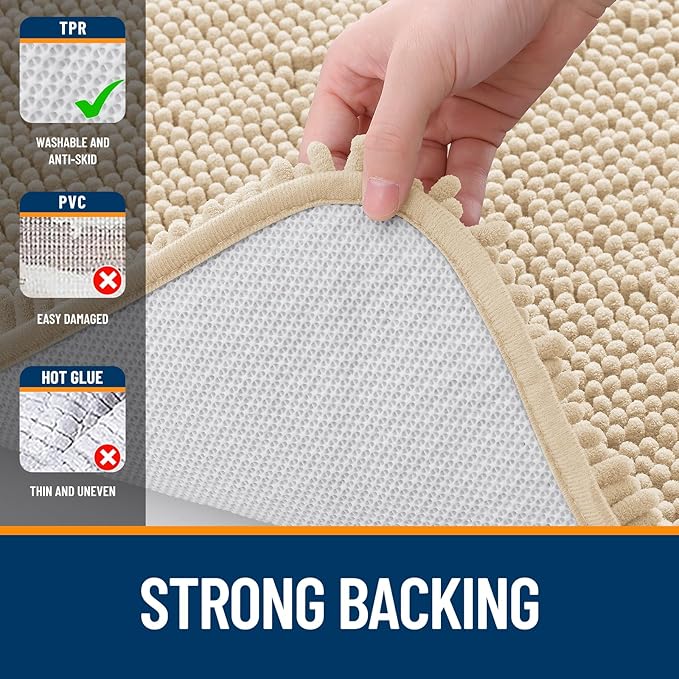 OLANLY Bathroom Rugs 32x20, Extra Soft Absorbent Chenille Bath Rugs, Rubber Backing Quick Dry, Machine Washable Bath Mats for Bathroom Floor, Tub and Shower, Home Decor Accessories, Beige
